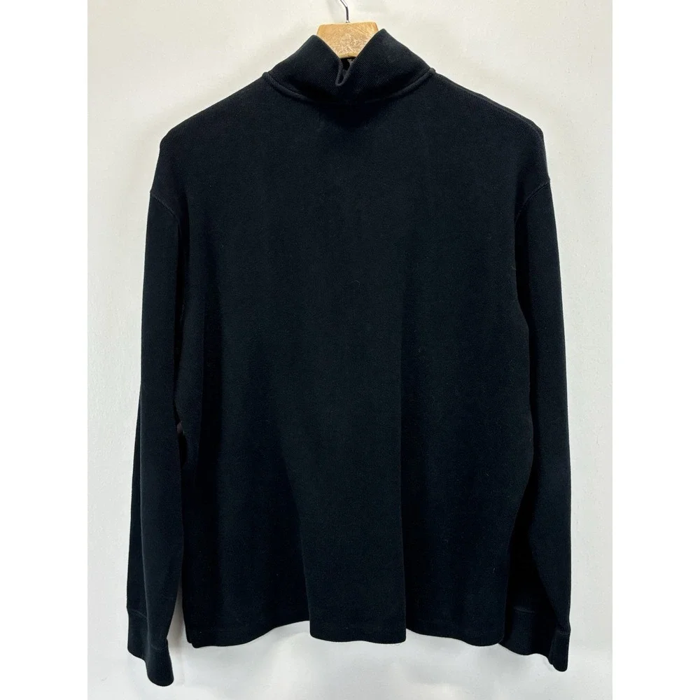 VTG Polo Ralph Lauren Mens Sweater Large Black 1/4 Zip Knit Cotton Y2K red pony